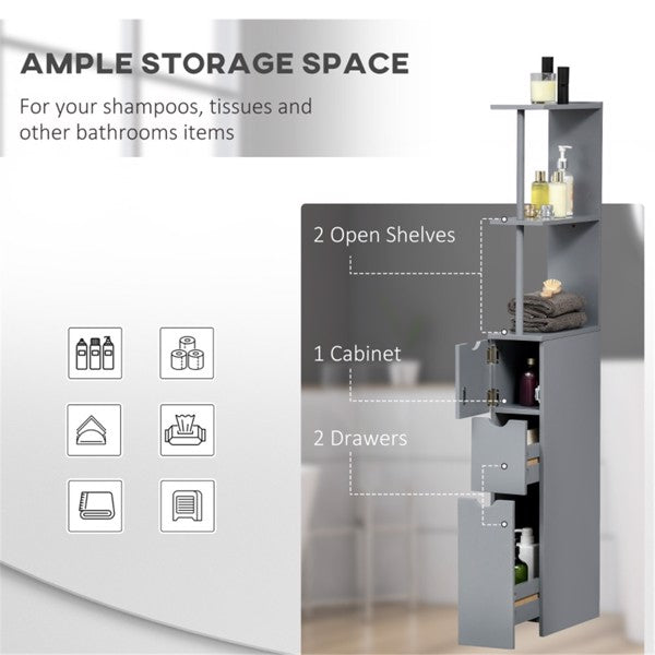 Grey Bathroom Storage Cabinet with Shelves – Compact Organizer Unit