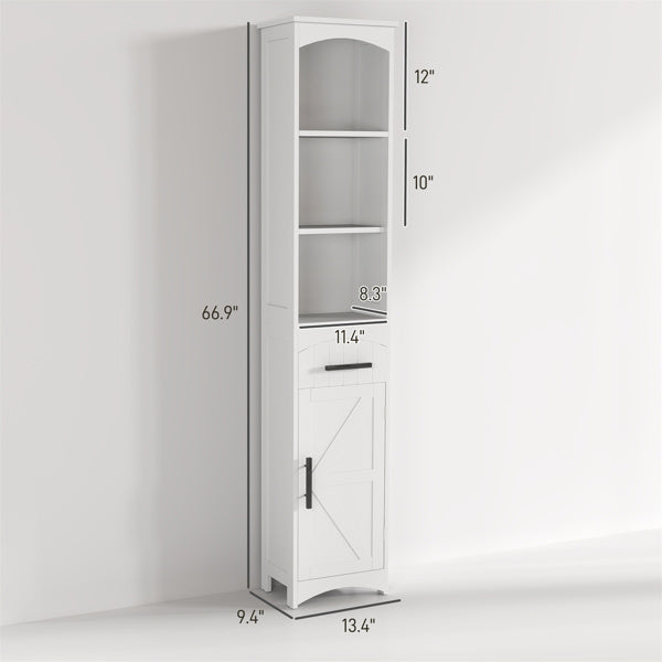 Bathroom Cabinet with 3 Open Storage Compartments, White