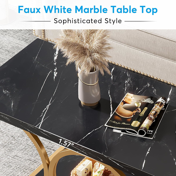 Rustic Black & Wood 2-Tier Coffee Table with Geometric Metal Base