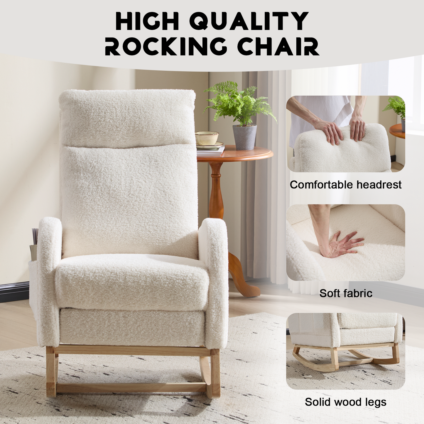 Modern Rocking Accent Chair with High Back, Soft Fabric & 300 lb Weight Capacity