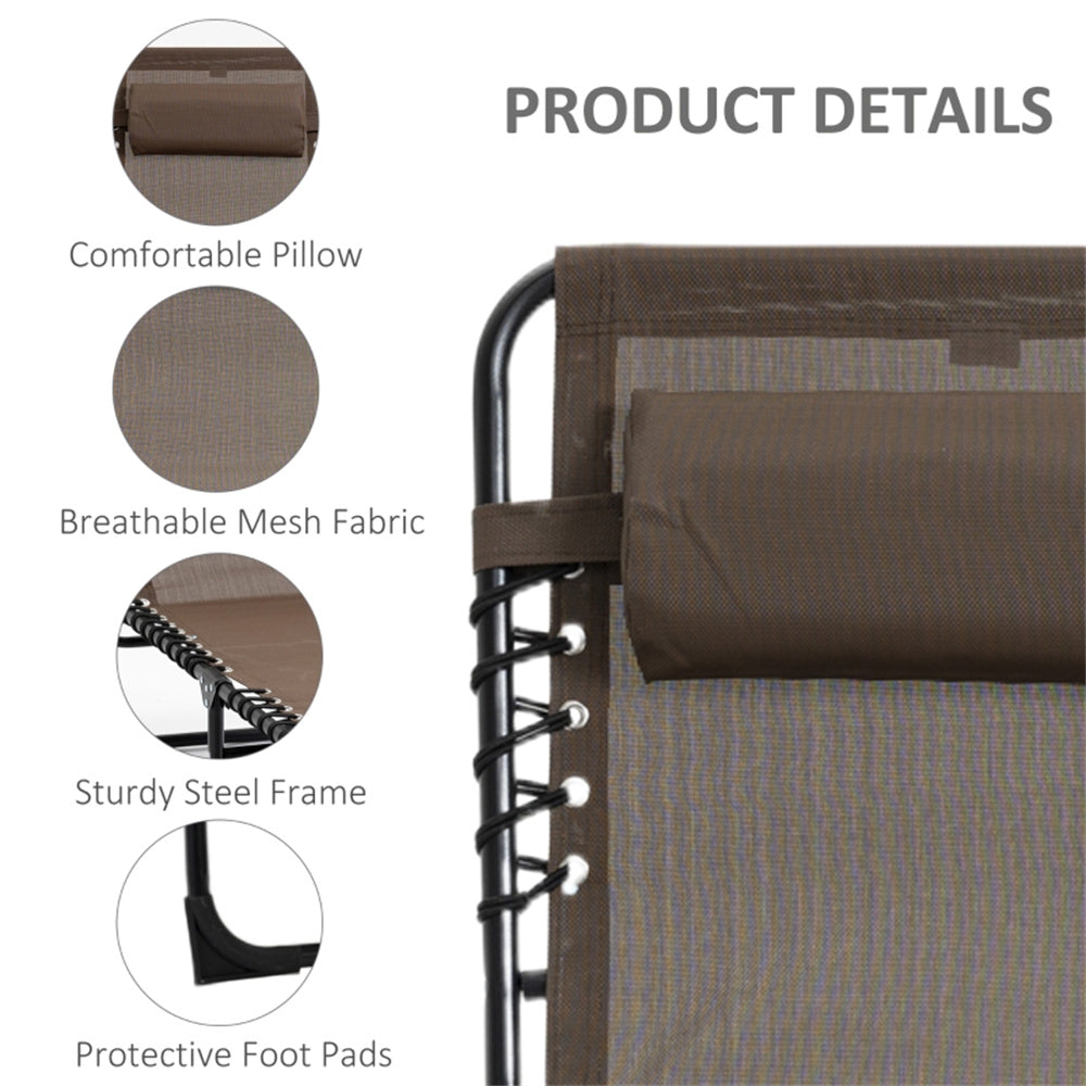 Brown Zero Gravity Folding Lounger with Side Pocket & Adjustable Backrest