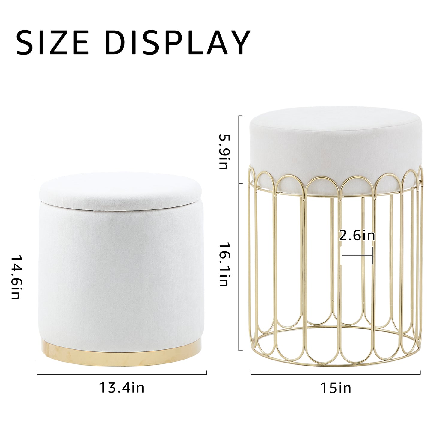 Set of 2 Round Velvet Storage Ottomans with Removable Lids – White