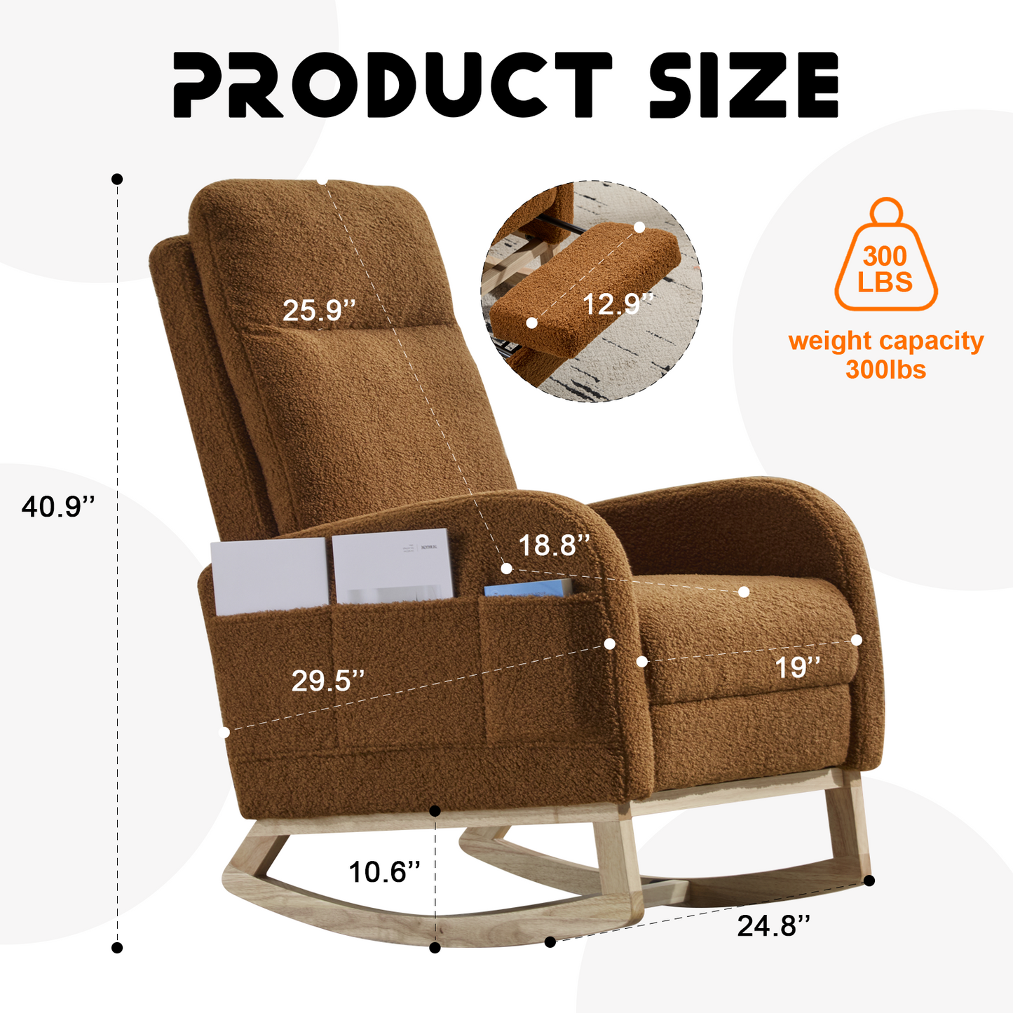 Modern Rocking Accent Chair with High Back, Soft Fabric & 300 lb Weight Capacity