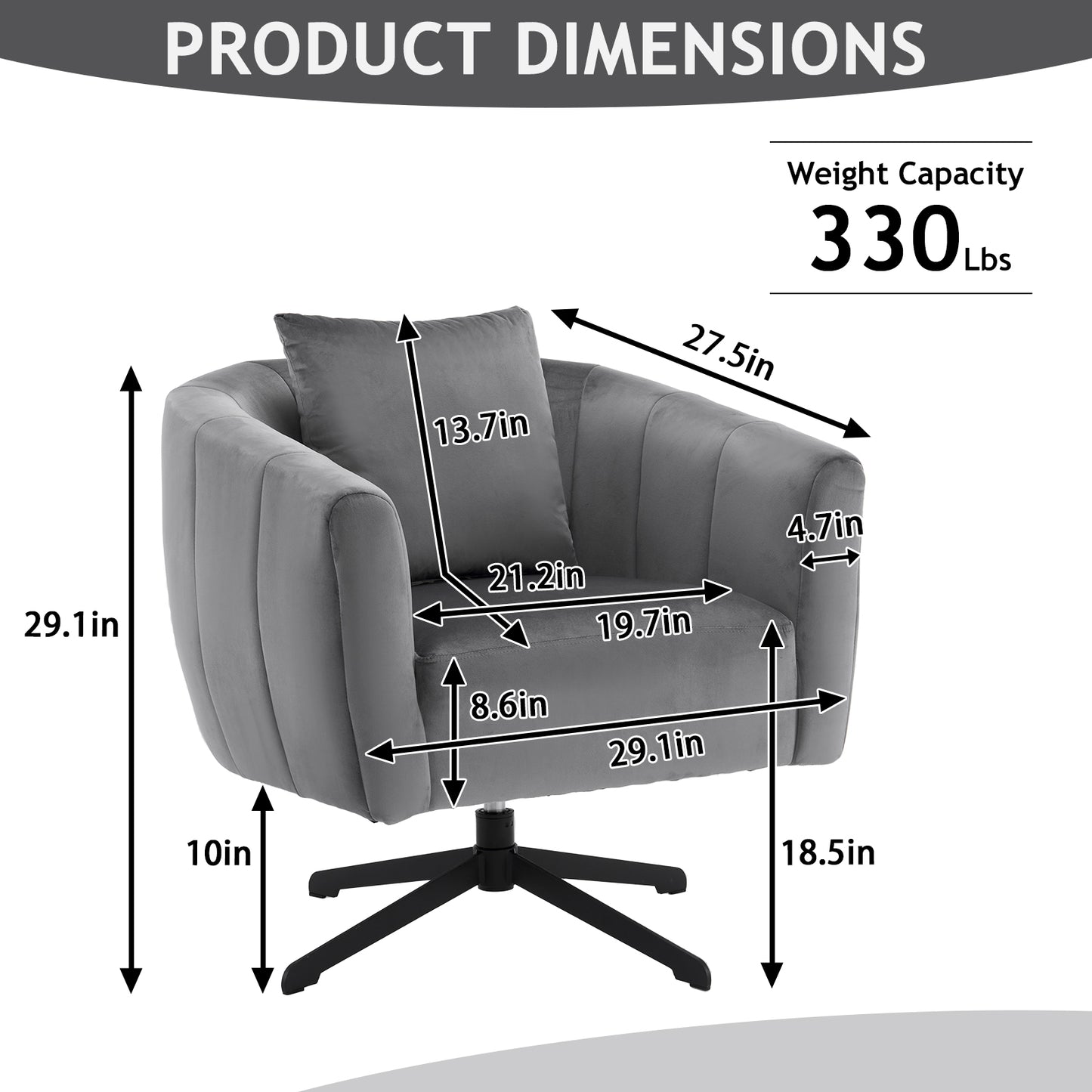 360° Swivel Velvet Accent Chair with Fluffy Cushion – Gray