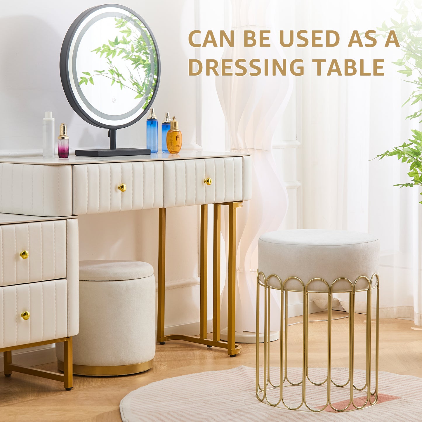 Set of 2 Round Velvet Storage Ottomans with Removable Lids – White