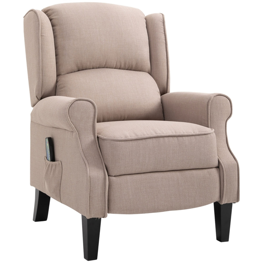 Heated Massage Recliner Chair with Lumbar Support – Manual Pushback, Beige