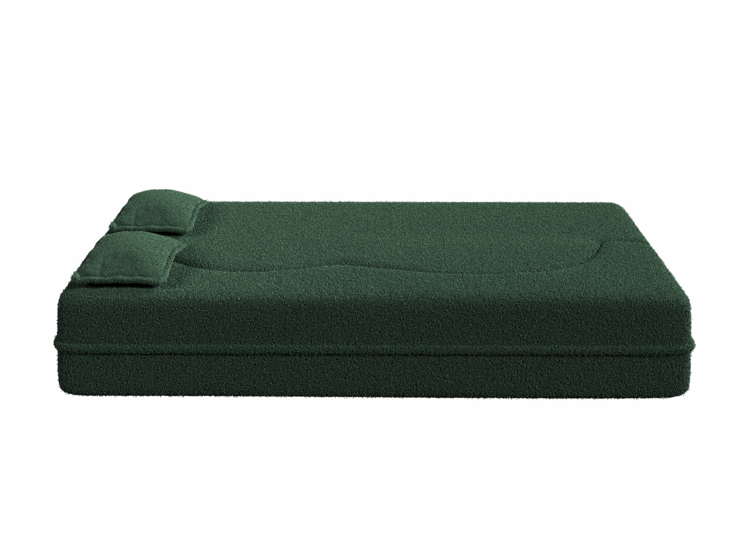 Green Teddy Fabric Convertible Floor Sofa Bed with 2 Pillows, Full Size 78"