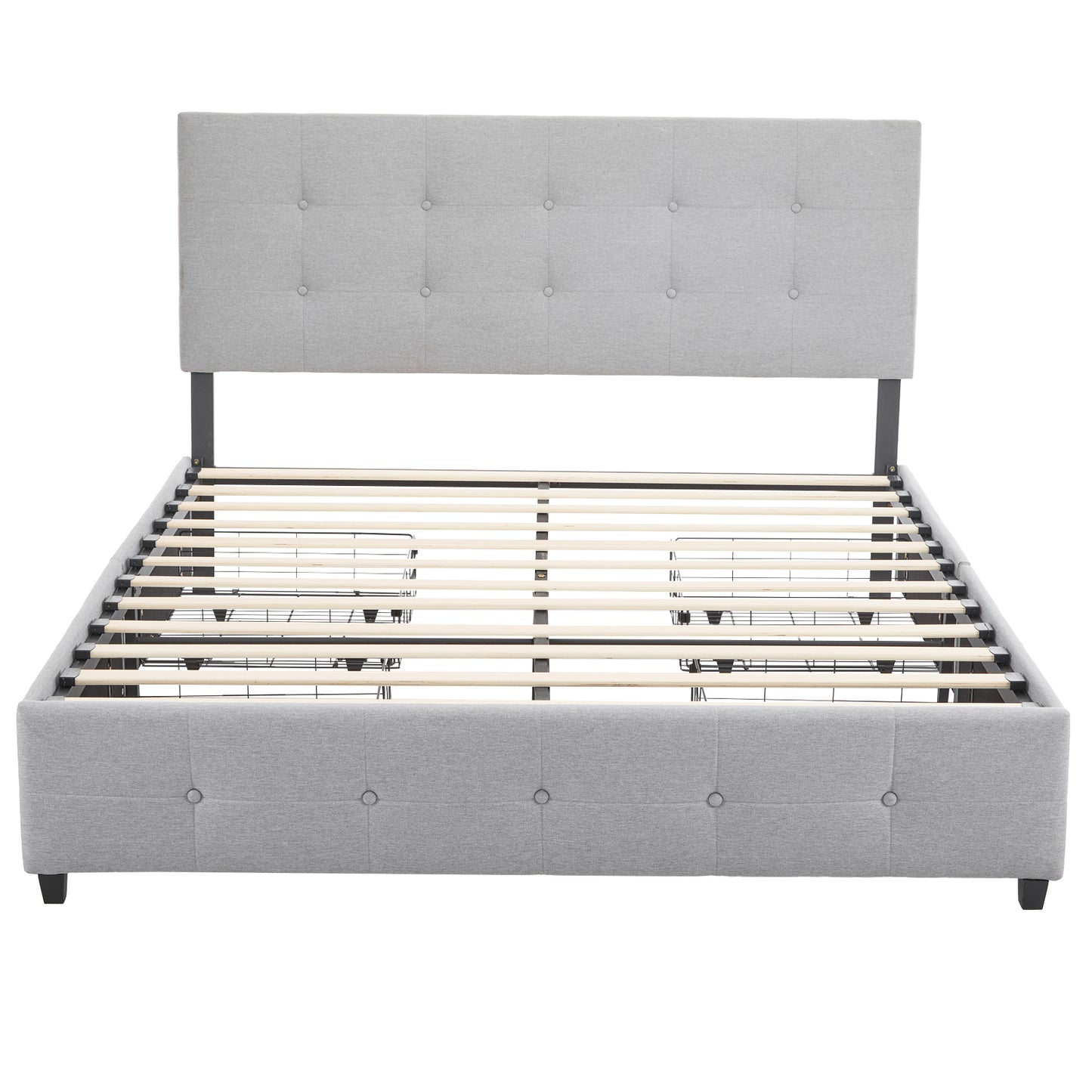 Queen Upholstered Platform Bed with 4 Drawers & Adjustable Tufted Headboard