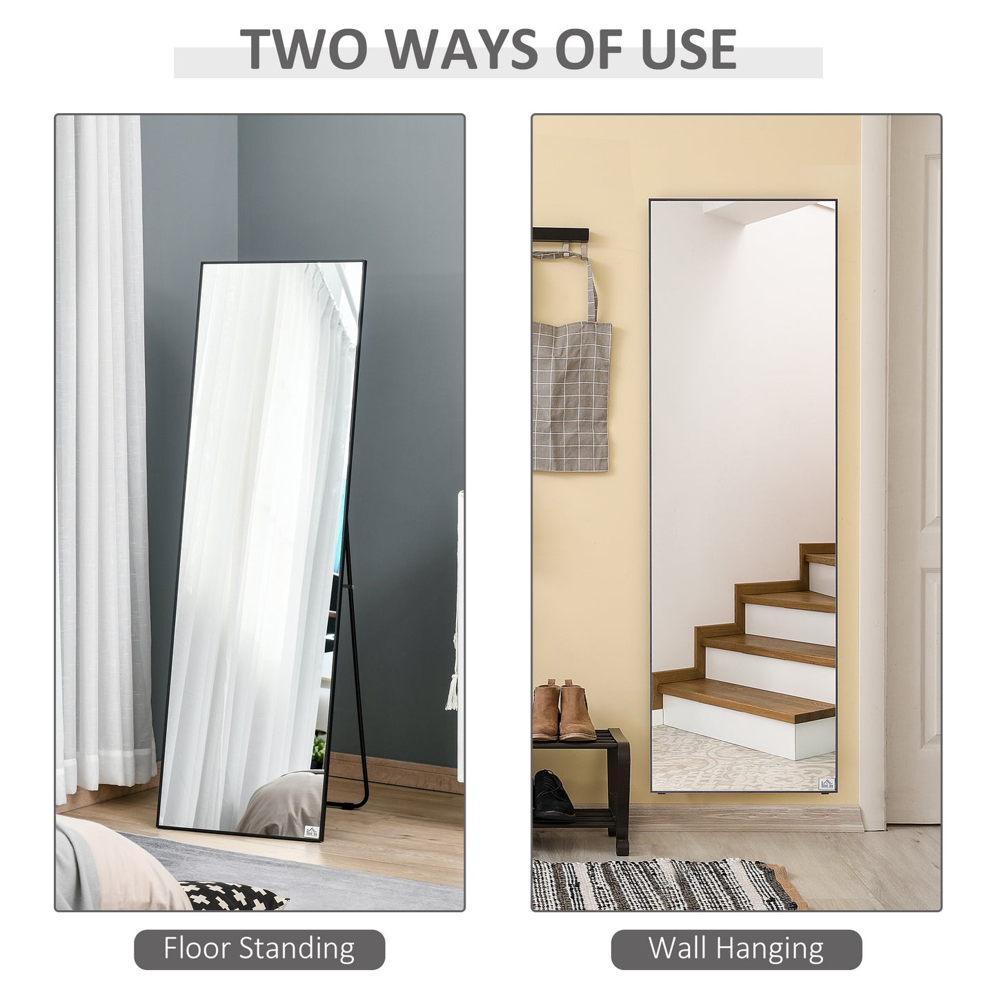 Modern Black Full-Length Dressing Mirror – Freestanding or Wall-Mount Design