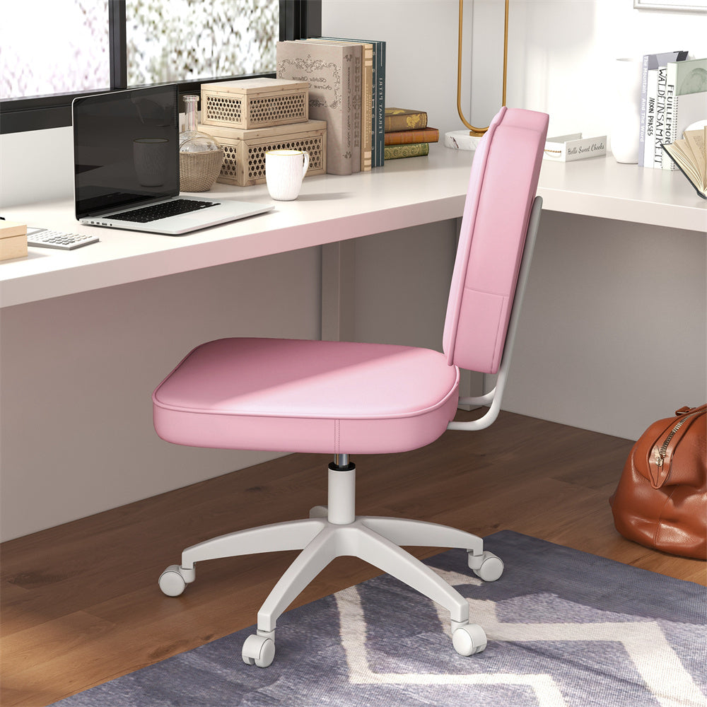 Pink Faux Leather Office Chair with Adjustable Height & Curved Backrest