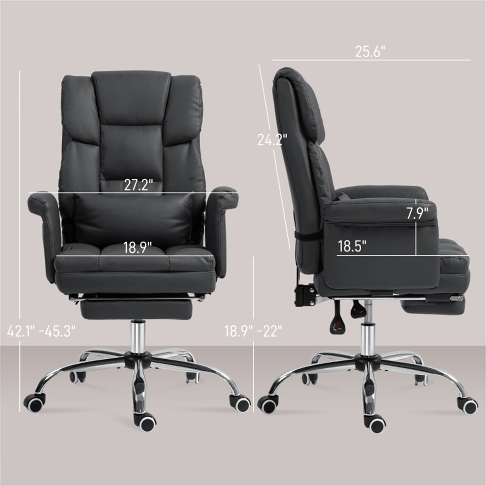 Black Massage Office Chair with Reclining Back, Footrest & PU Leather Finish