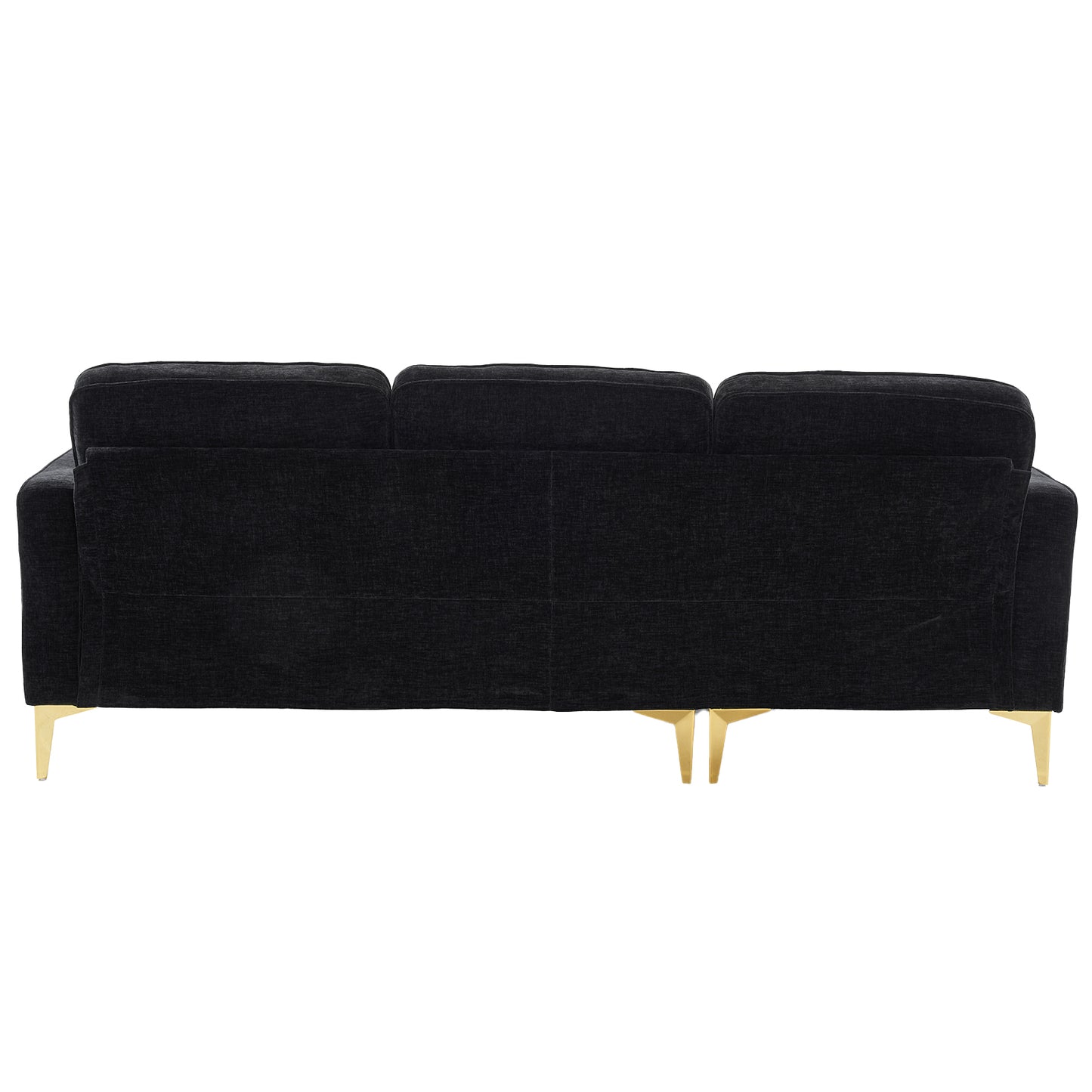 3-Seater Chenille Modular Sofa with Footstool, Gold Legs – Black