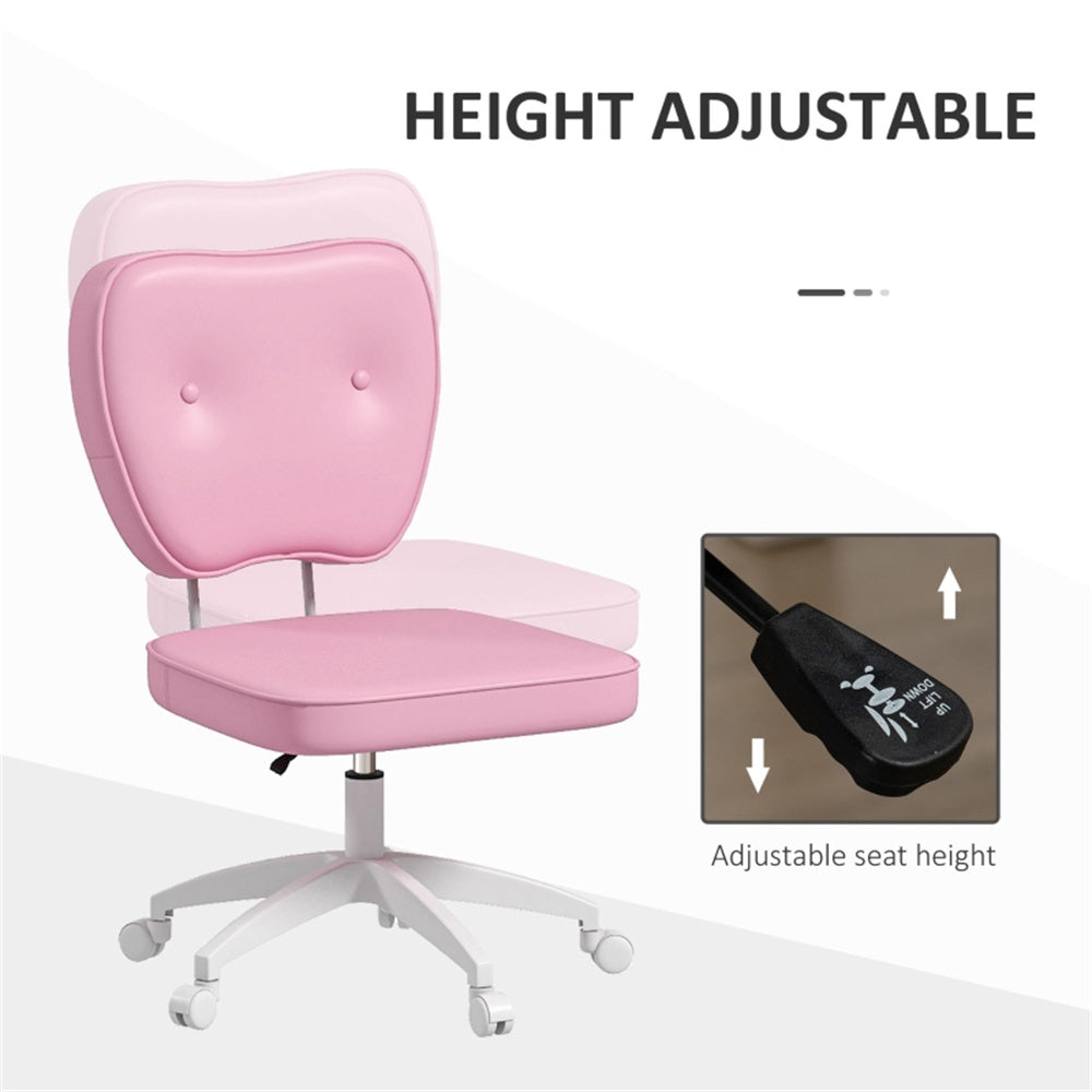 Pink Faux Leather Office Chair with Adjustable Height & Curved Backrest