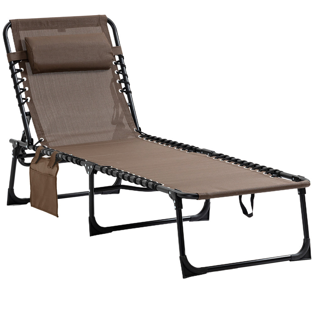 Brown Zero Gravity Folding Lounger with Side Pocket & Adjustable Backrest
