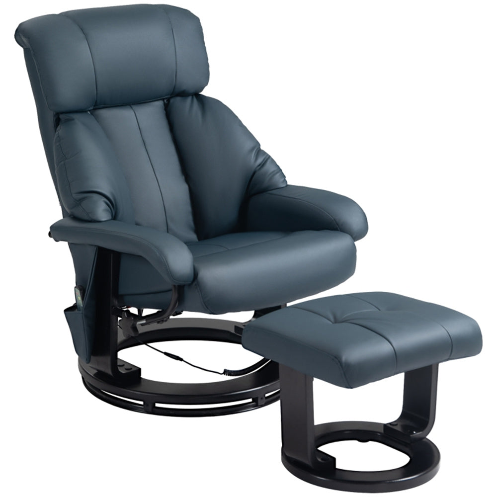 PU Leather Massage Recliner Chair with Ottoman & Remote, Blue
