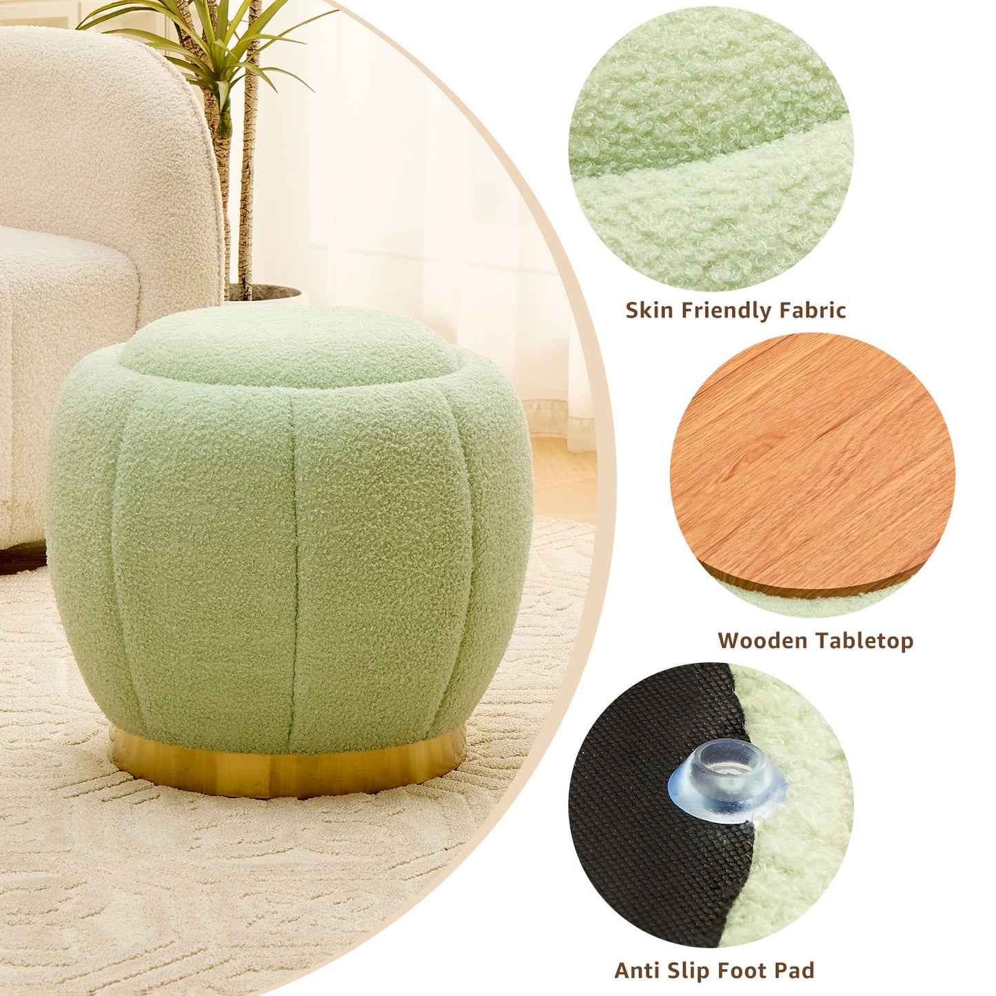 Storage Ottoman Footrest with Soft Seat, Velvet Stool Accent, Green