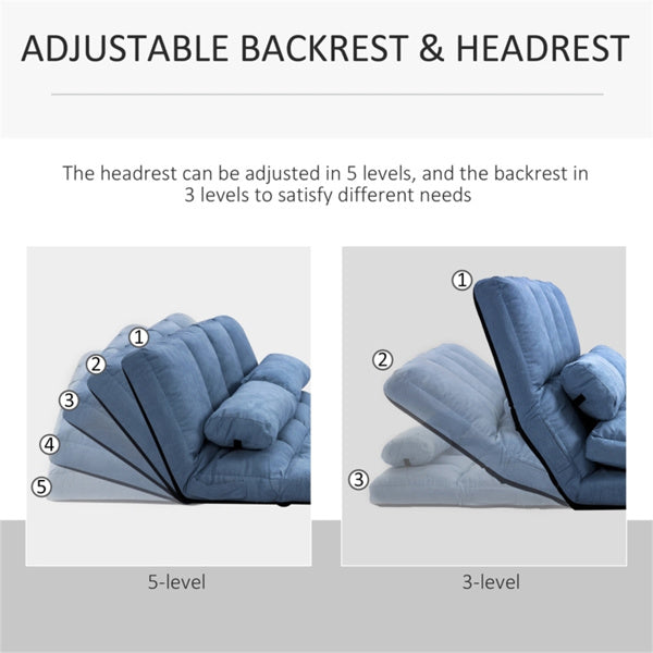 3-in-1 Adjustable Floor Sofa Bed with Backrest & Headrest – Blue