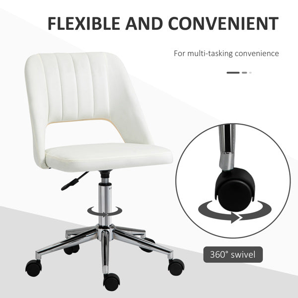 Modern White Velvet Office Chair – Adjustable Height, Swivel Base & Scallop Backrest
