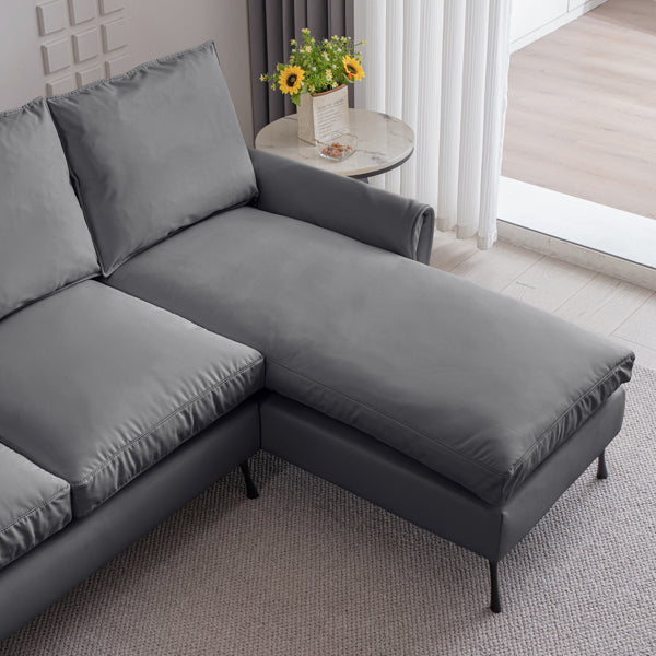 81" Modern L-Shaped Sofa with Reversible Chaise – Tech Leather Couch