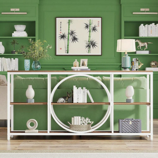 70.9" White Walnut Console Table with 3-Tier Shelves – Modern Industrial Accent