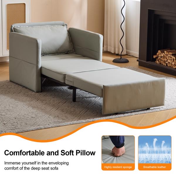 3-in-1 Sleeper Chair Bed with USB Tray, Light Grey Leather Convertible Sofa