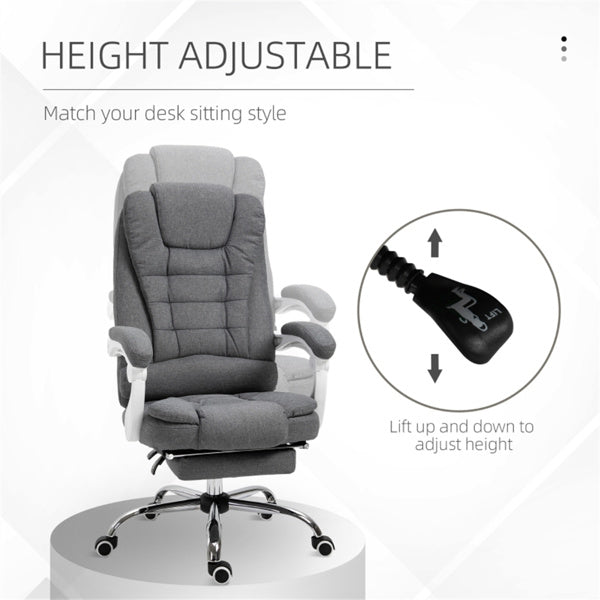Pebble Grey High-Back Reclining Office Chair with Footrest & Linen Upholstery