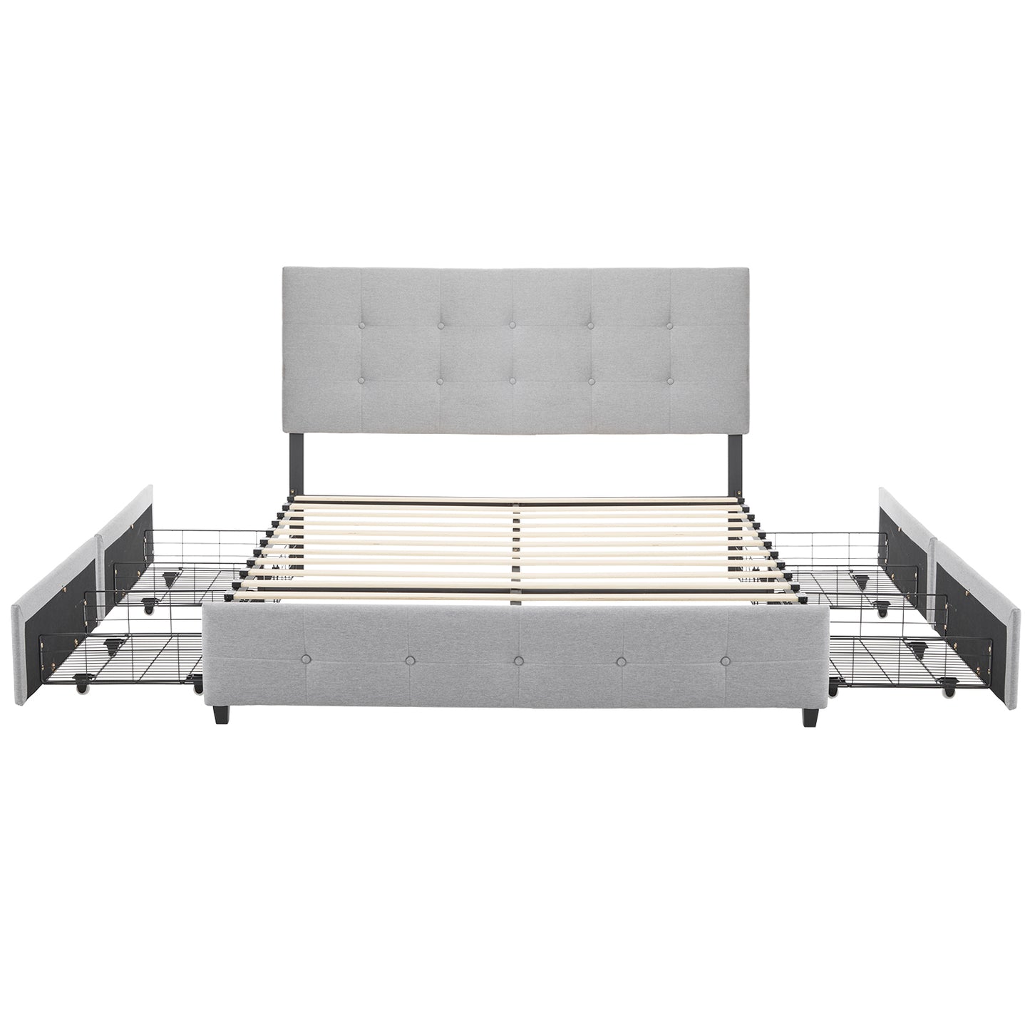 Queen Upholstered Platform Bed with 4 Drawers & Adjustable Tufted Headboard