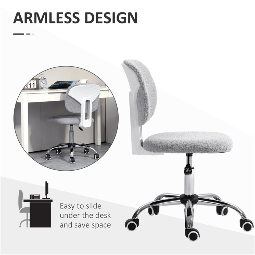 Light Gray Plush Office Chair with Adjustable Height & Soft Curved Backrest
