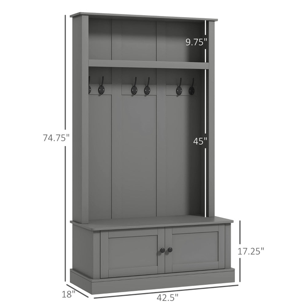 Gray Entryway Hall Tree with Storage Cabinet, Bench & Coat Rack