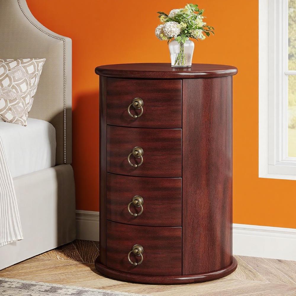 Cherry Brown 4-Drawer Coffee Table Nightstand – Rustic Vintage Storage Side Table