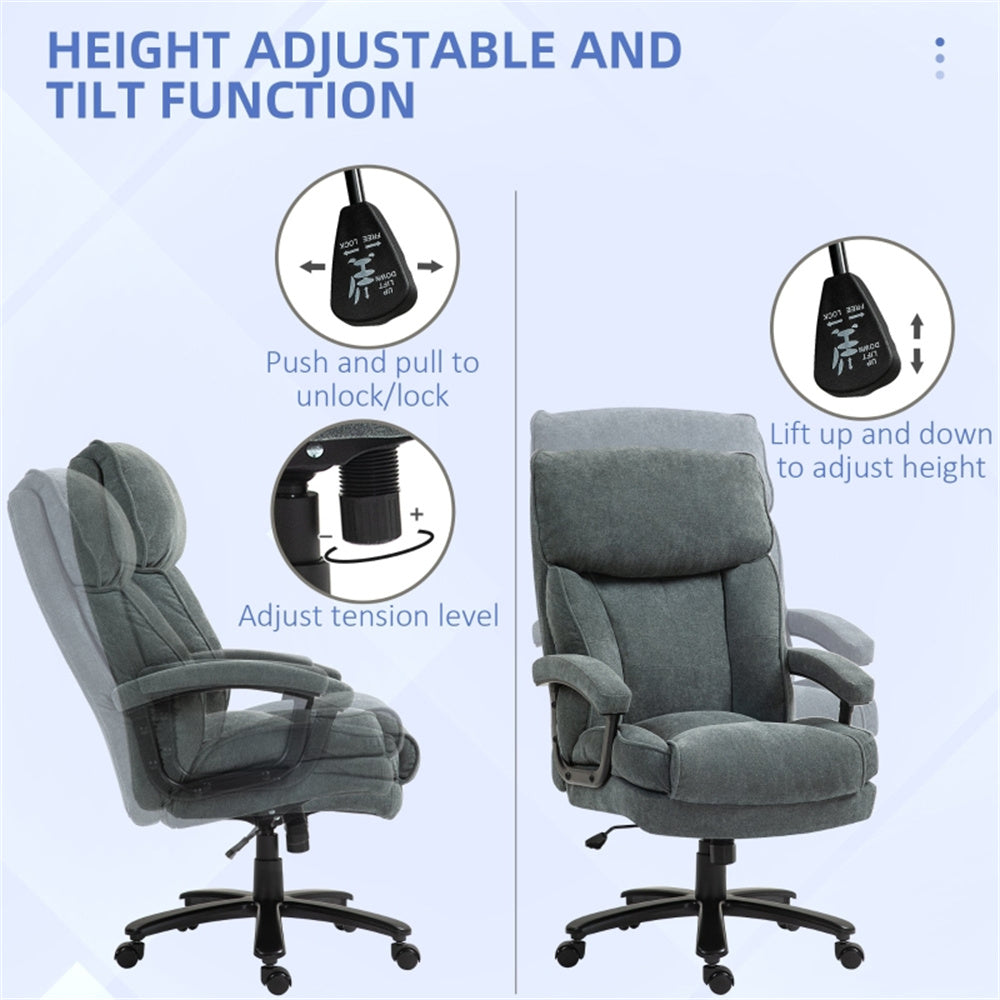 Pebble Grey Reclining Office Chair with Footrest & High-Back Linen-Feel Padding