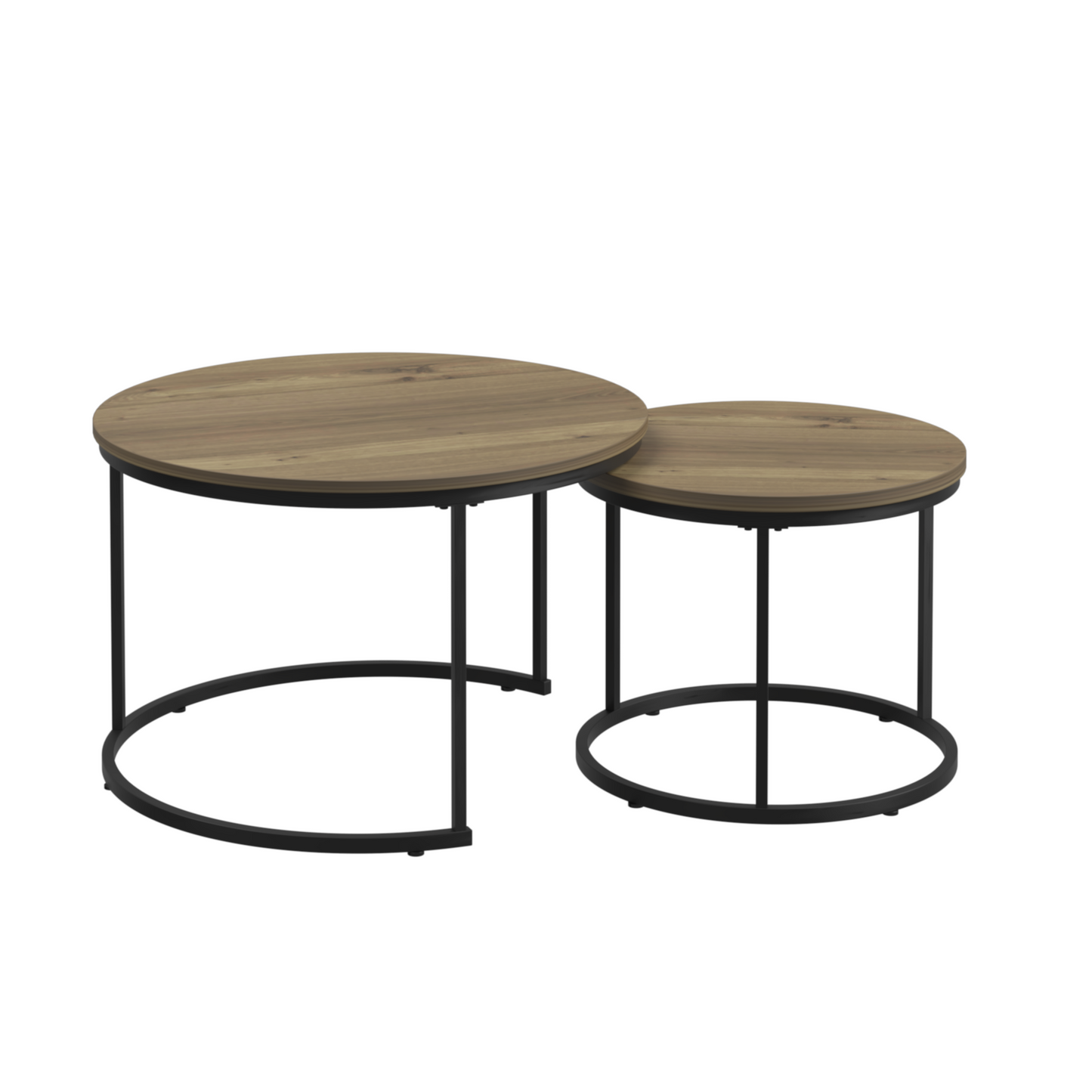 Round Nesting Coffee Table Set of 2 with Marble Top & Metal Frame – Modern Living Room