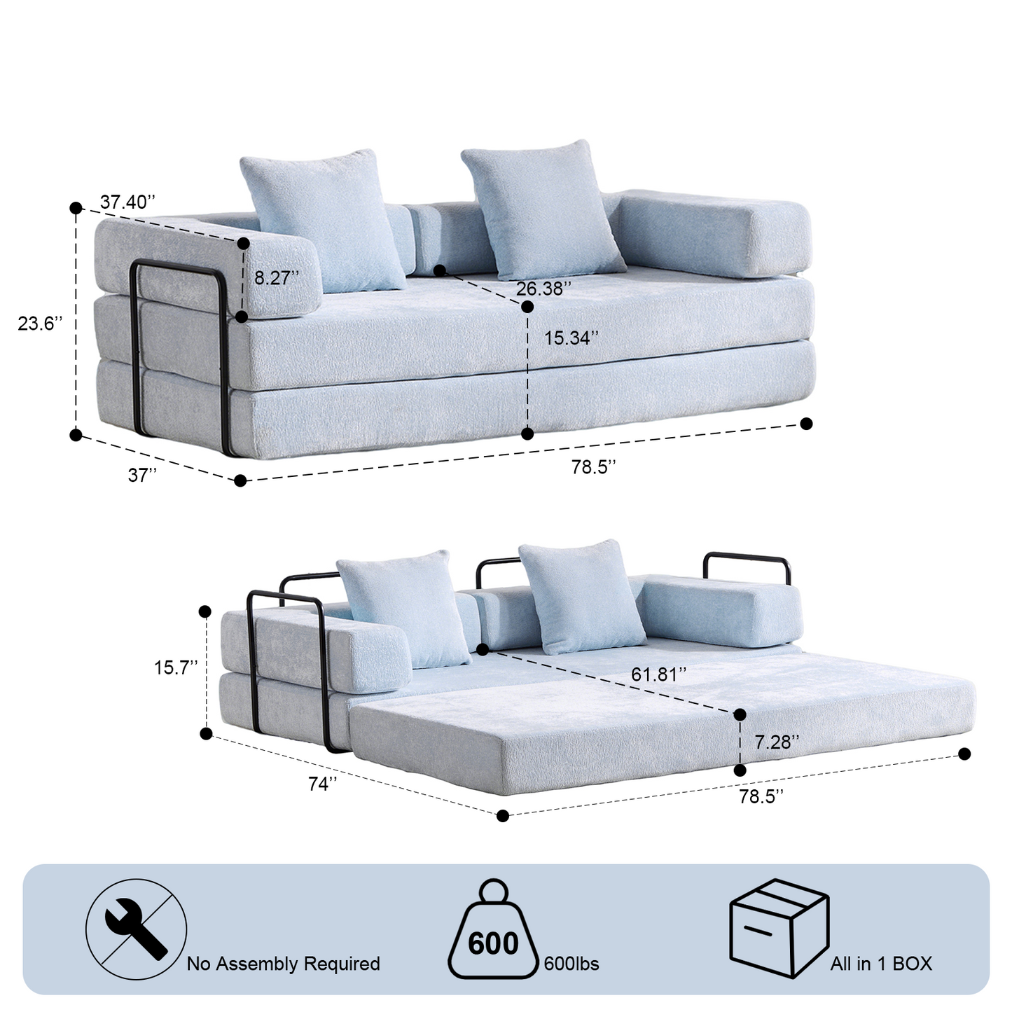 Convertible Corduroy Futon Sofa Bed – Foldable Floor Couch with Sponge Padding