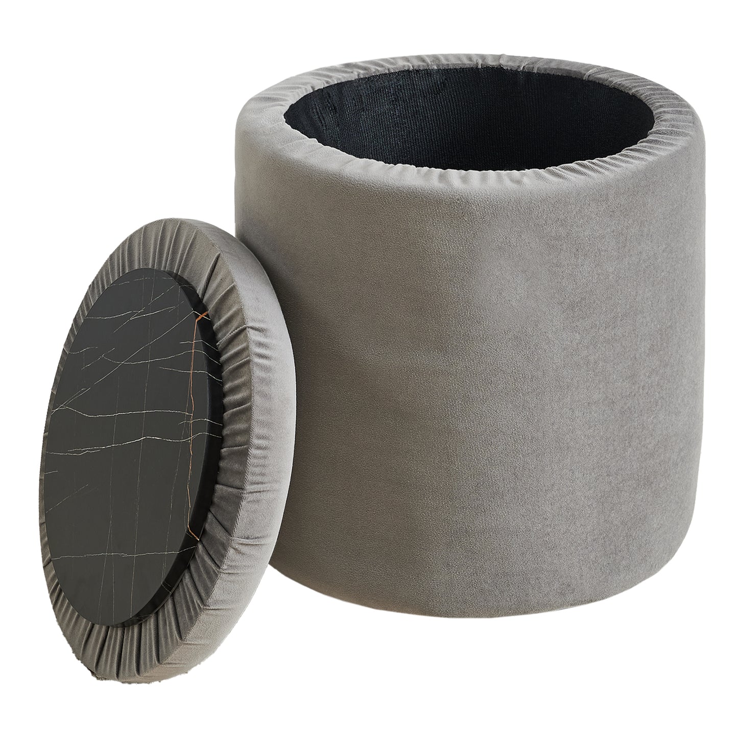 Velvet Grey Round Storage Ottoman with Removable Lid