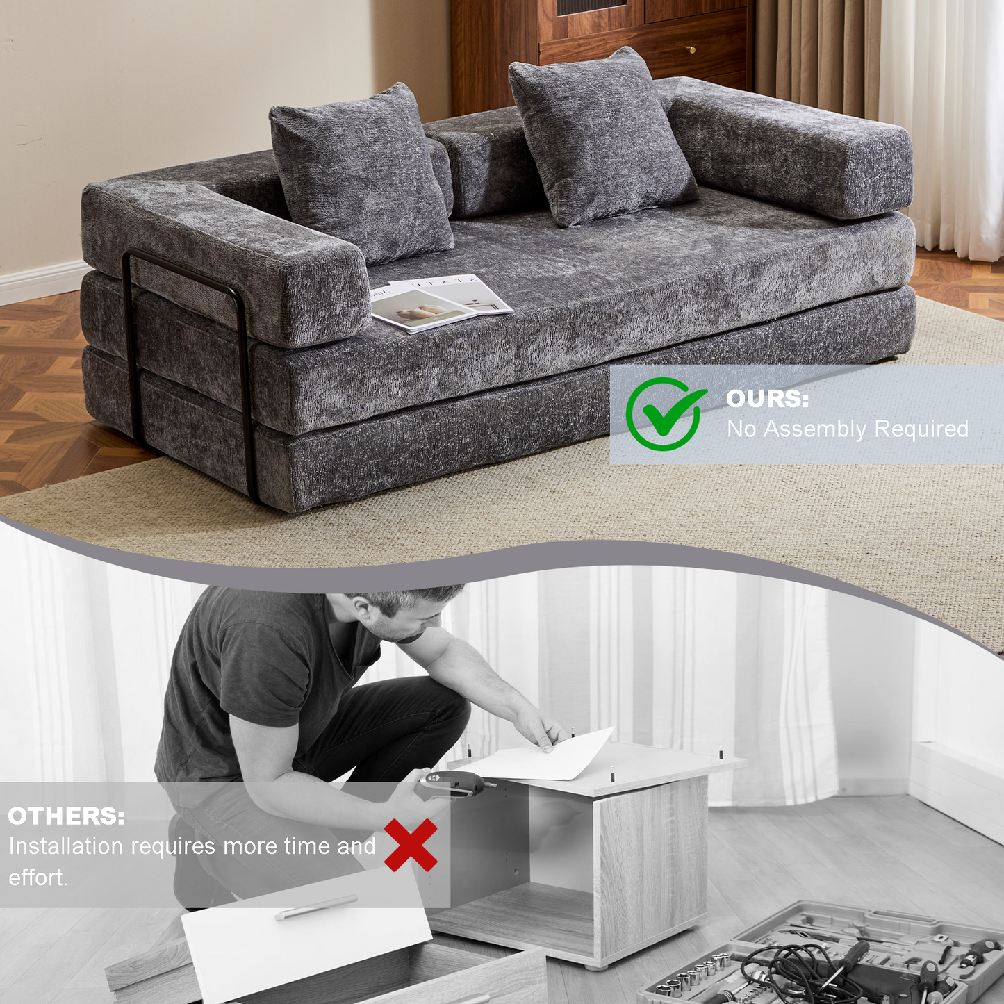 Convertible Corduroy Futon Sofa Bed – Foldable Floor Couch with Sponge Padding