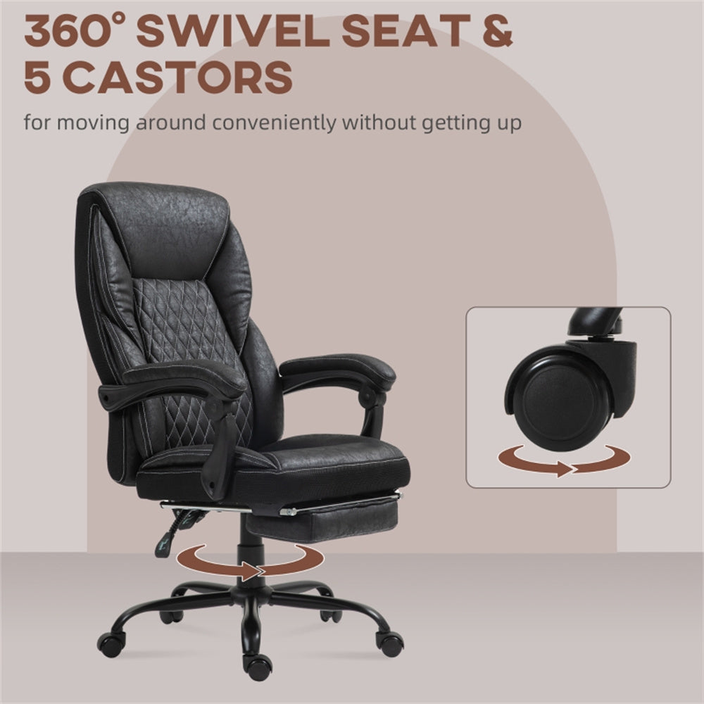 Black High-Back Reclining Office Chair with Footrest & Microfiber Upholstery