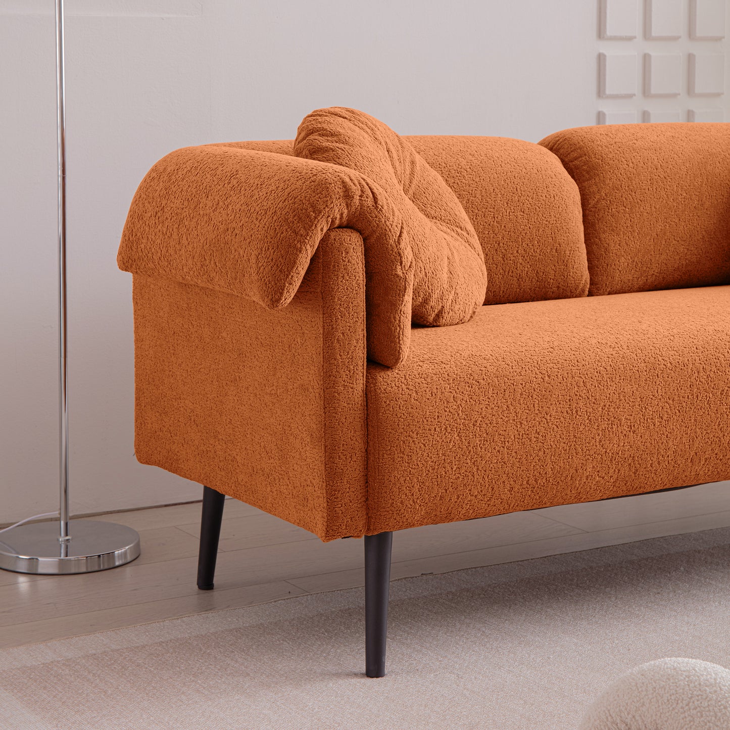 68.5" Modern Lamb Wool Sofa with Pillows for Small Living Spaces