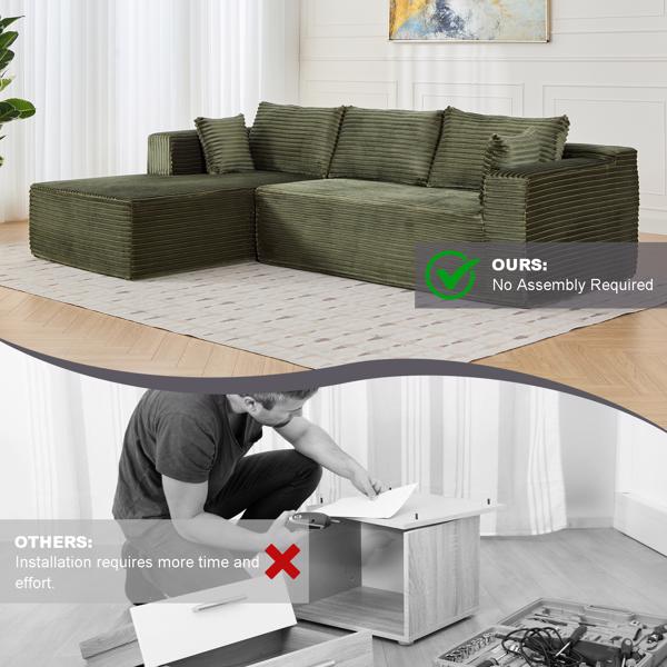 Modular L-Shaped Corduroy Sectional Sofa with Chaise – Green