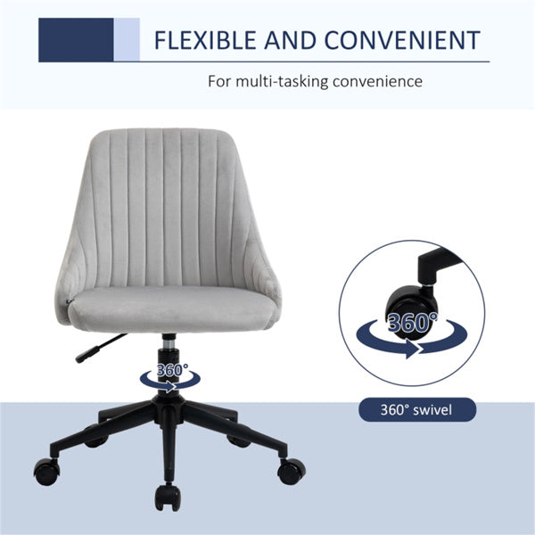 Grey Velvet Scallop Swivel Office Chair – Adjustable Height & Chic Design