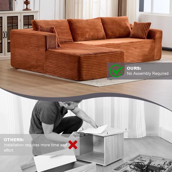 Modular L-Shaped Corduroy Sectional Sofa with Chaise – Brown