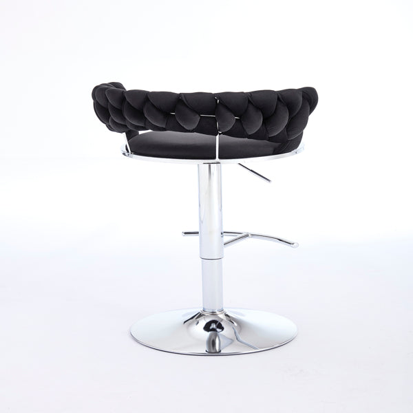 Set of 2 Black Velvet Bar Stools with Chrome Base & Swivel Adjustable Height