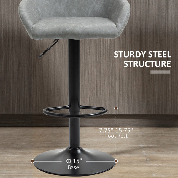 Set of 2 Grey PU Leather Adjustable Swivel Bar Stools with Footrest – Modern Counter Chairs