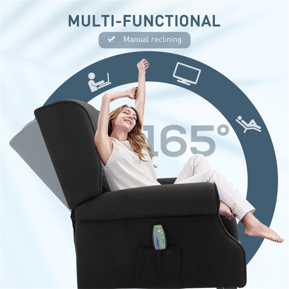 Heated Massage Recliner Chair with Lumbar Support – Manual Pushback, Black