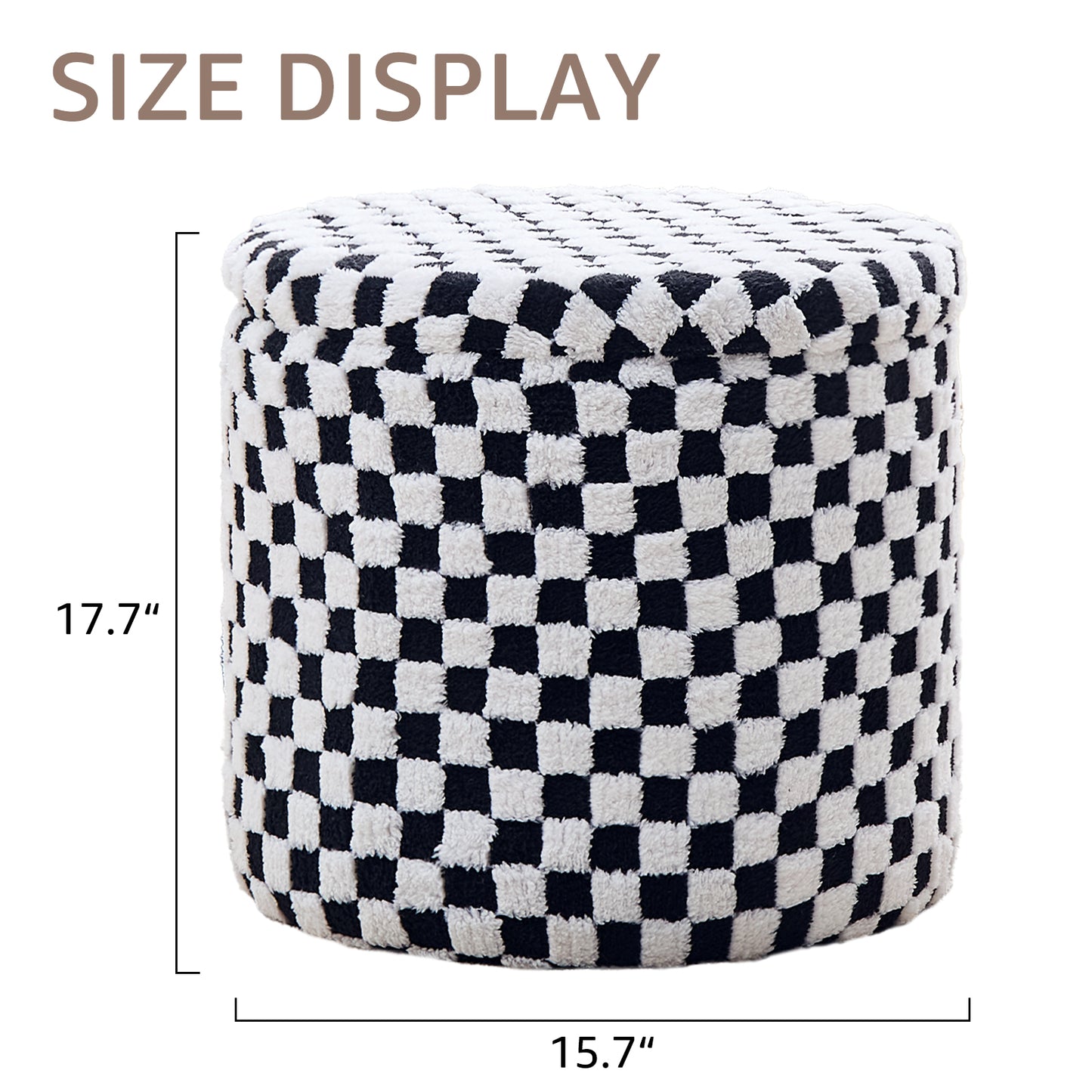 Round Black Faux Fur Ottoman with Storage – Footrest for Bedroom or Vanity