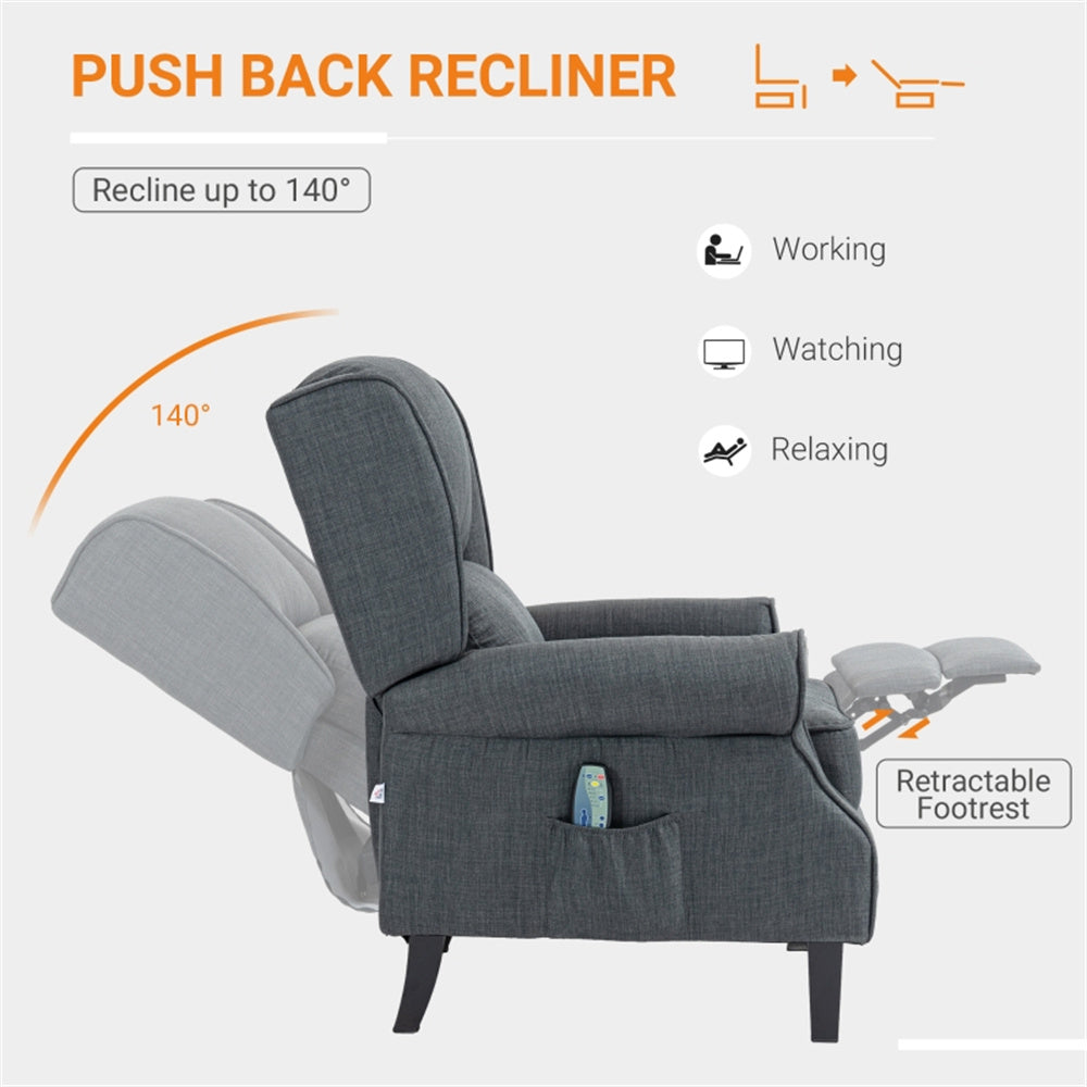 Heated Massage Recliner Chair with Lumbar Support – Manual Pushback, Gray