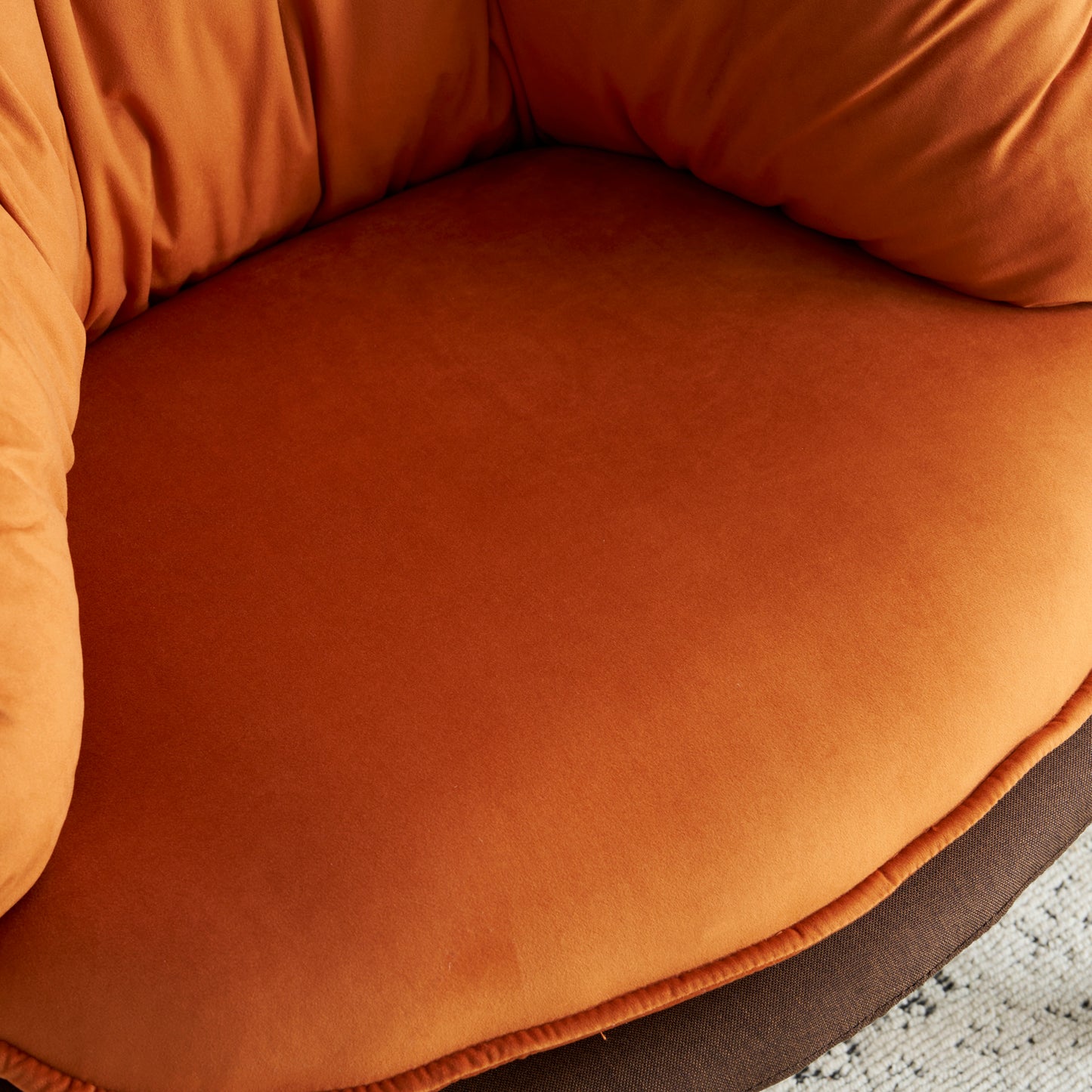 Modern Velvet Barrel Accent Chair with Metal Legs – Burnt Orange Armchair