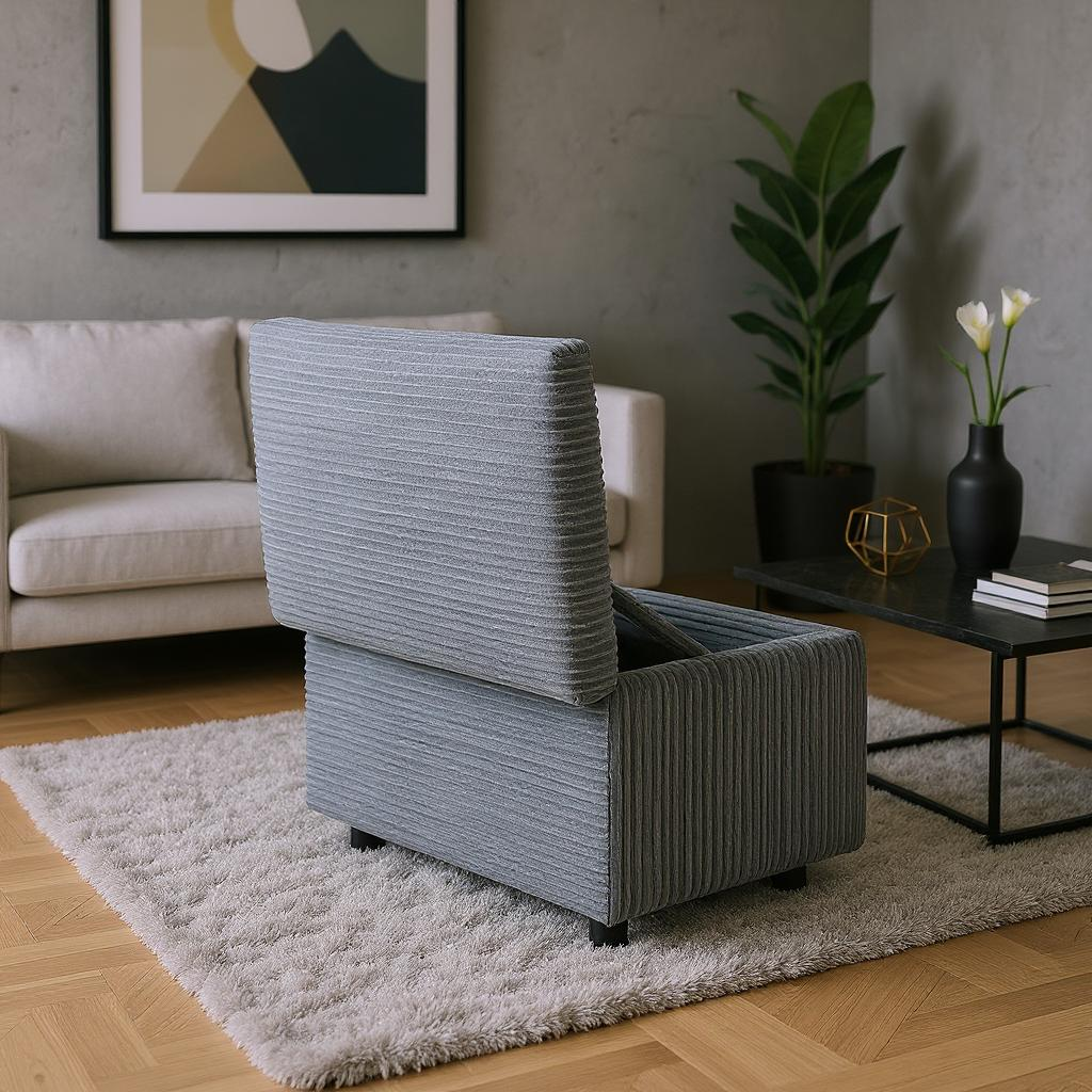 Dark Gray Corduroy Storage Ottoman Bench with Hidden Compartment – 24.8