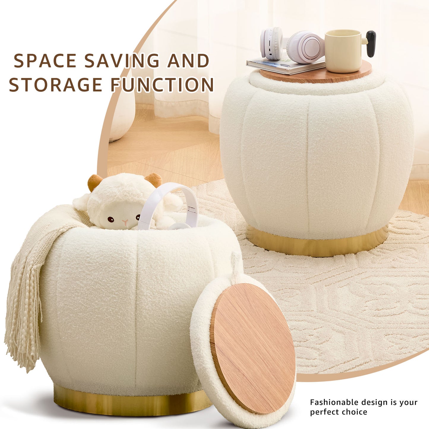 Storage Ottoman Footrest with Soft Seat, Velvet Stool Accent, White