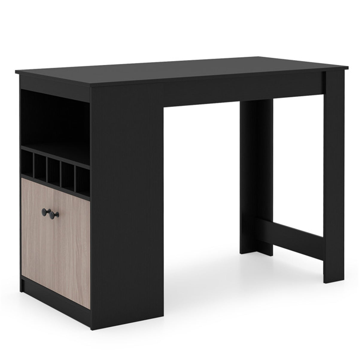 48" Black Kitchen Bar Table with Storage Cabinet and Built-In Wine Rack