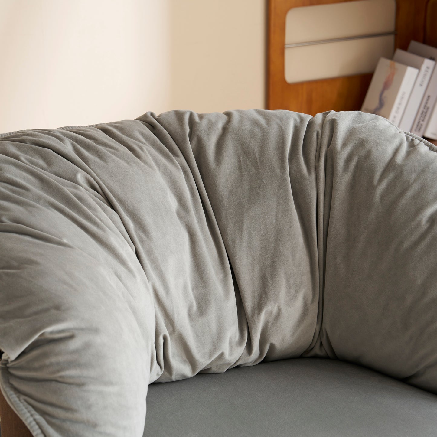 Modern Velvet Barrel Accent Chair with Metal Legs – Gray Armchair